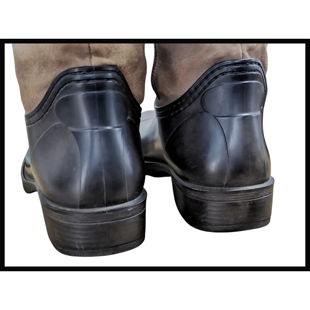 Pajar Tall Winter Rain Boots Zippered Tan Suede Brown Rubber Made in Romania 39